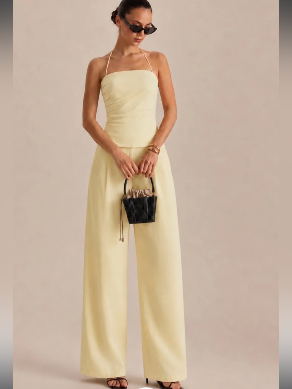 Ruched Halter Top & Wide Leg Pants Set - brand new